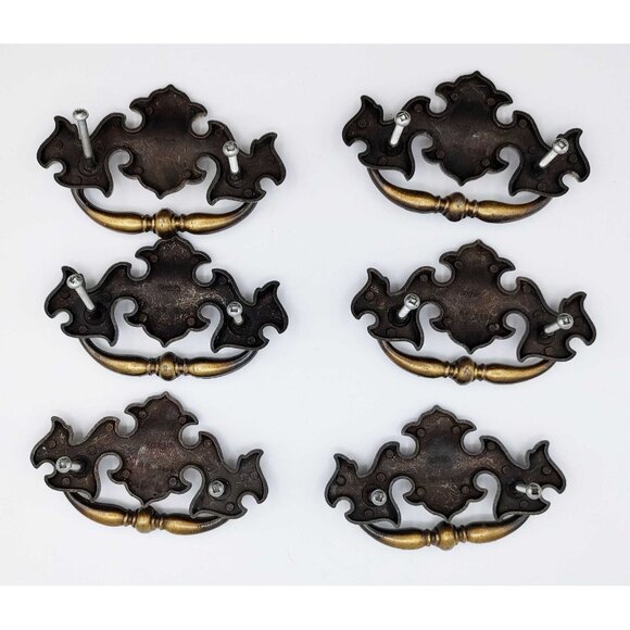 Brass Batwing Chippendale Bat Wing Metal Drop Bail Drawer Pulls Set 6 CP 1825 - Picture 2 of 2